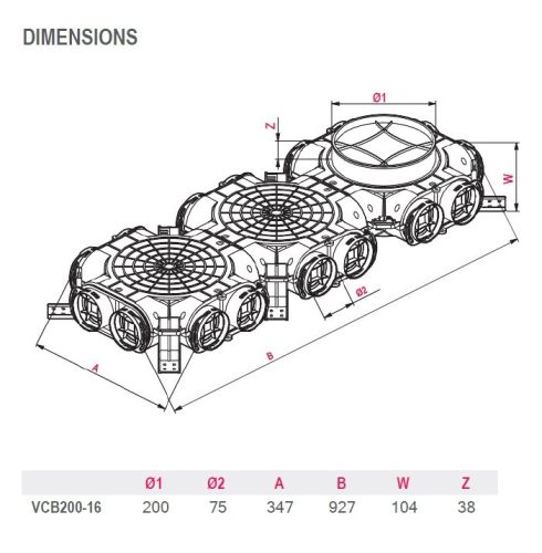 Awenta PRO VCB200-16 antibakteriális műanyag osztódoboz 75 mm-es rendszerekhez