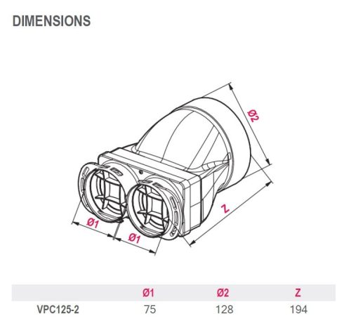 Awenta PRO VPC125-2 antibakteriális műanyag vízszintes szelepfogadó 75 mm-es rendszerekhez