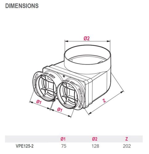 Awenta PRO VPE125-2 antibakteriális műanyag függőleges szelepfogadó 75 mm-es rendszerekhez